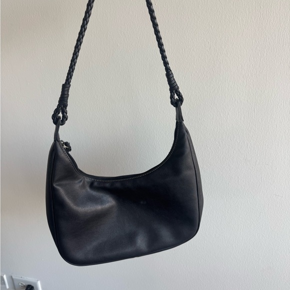 Classic Black Shoulder Bag with Braided Strap - Picture 2 of 9